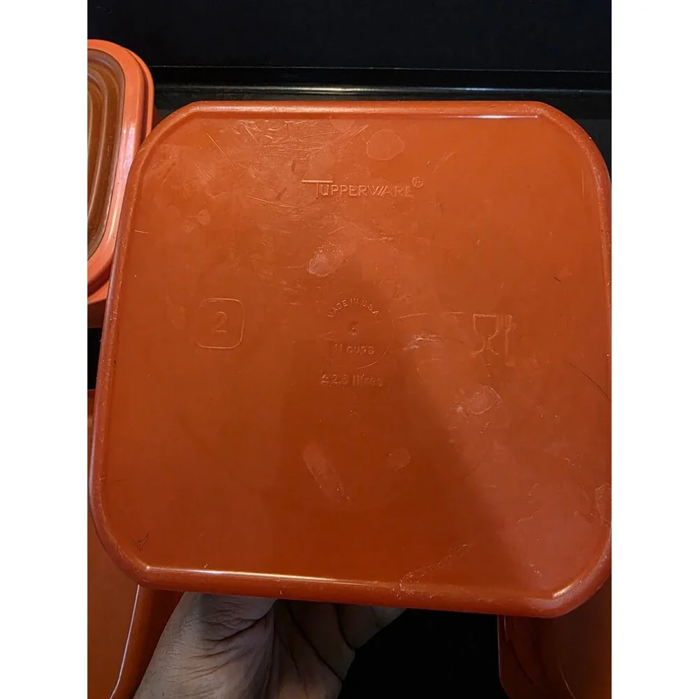 Vintage Tupperware Servalier One Touch Canister Set Orange Accordion Lids 4 Pc